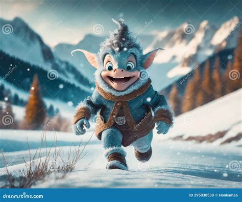 Cute Baby Ogre, Smiling and Running in a Winter Landscape Stock ...