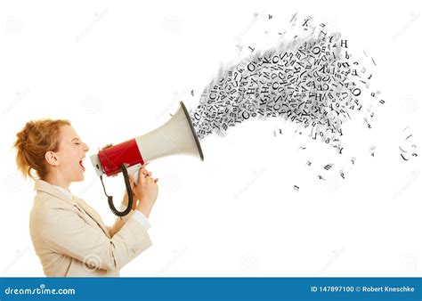 Businesswoman Is Calling In Megaphone With Letters Stock Photo Image