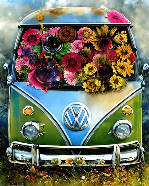 Volkswagen Bus Hippie Style Flowers By Colorfull Jean Baptiste Monge