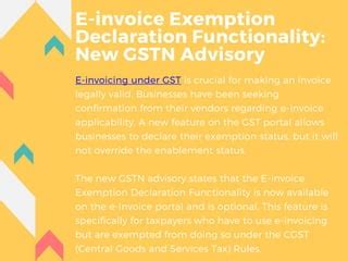 E Invoice Exemption Declaration Functionality Made Available PPT