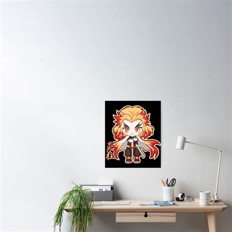 Chibi Cute Kyojuro Rengoku Hashira Kimetsu No Yaiba Sticker Poster