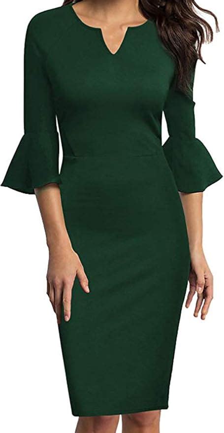 MisShow Damen Etuikleid Freizeitkleider Business Kleid 3 4 Arm A Hals