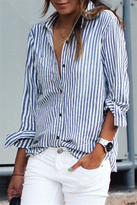 Classic Blue And White Striped Button Down Shirt Victoriaswing