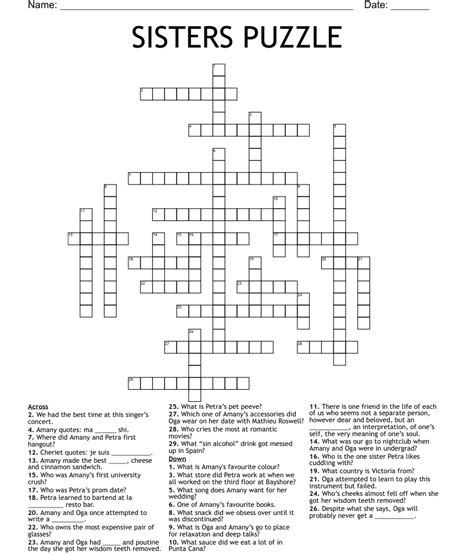 Sisters Puzzle Crossword Wordmint