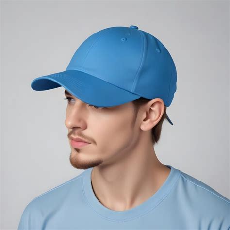 Premium Photo A Man Wearing A Blue Cap That Says He Is Wearing A Blue Cap