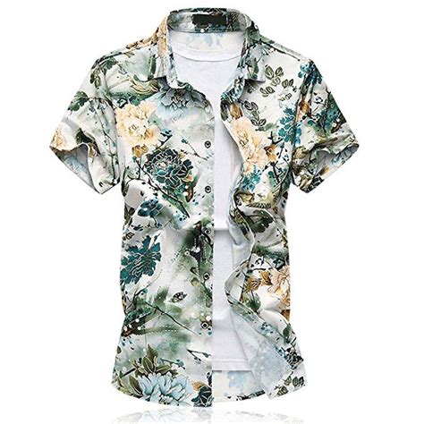 Wulful Mens Floral Short Sleeve Button Down Slim Fit Print Shirts