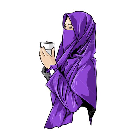 Female Character Wearing A Purple Hijab Muslim Headscarf Hijabers