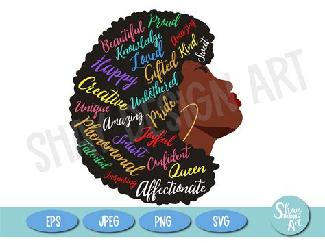 Black Woman With Words In Her Hair Black Woman Clip Art Afro Svg Png