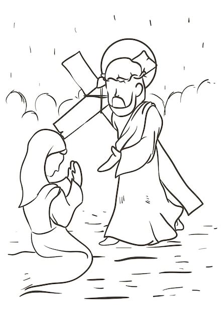 Dibujo de la Vía Crucis que representa la escena de la reunión de Jesús