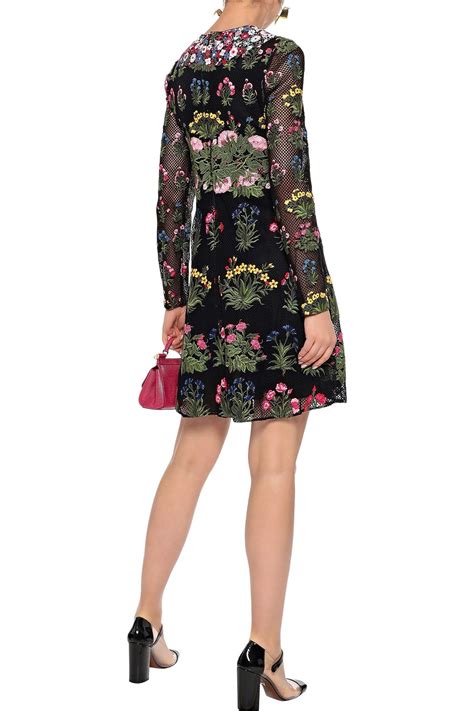 VALENTINO GARAVANI Floral appliquéd cotton blend guipure lace mini