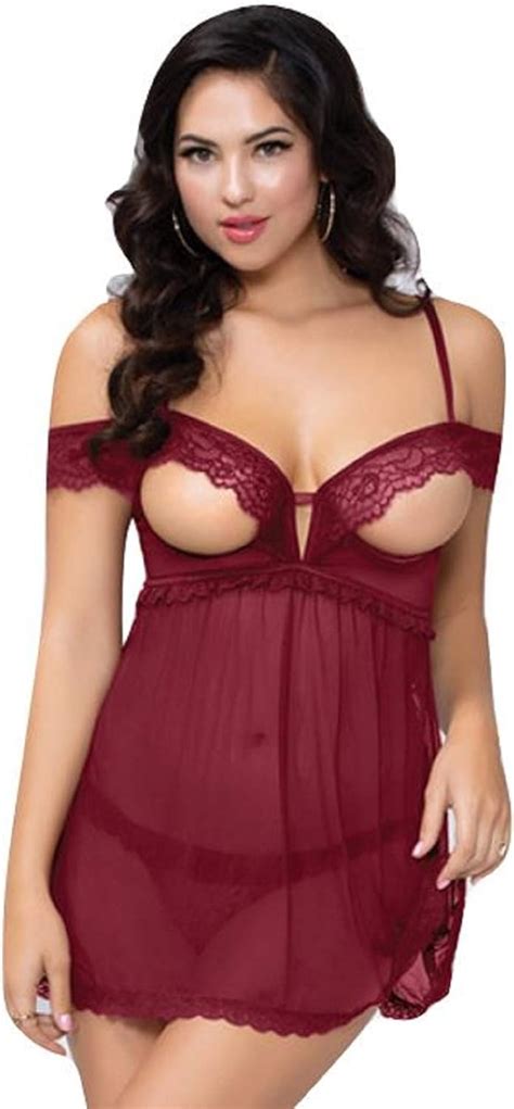 Amazon Seven Til Midnight Lace Mesh Open Cups Babydoll W Fly