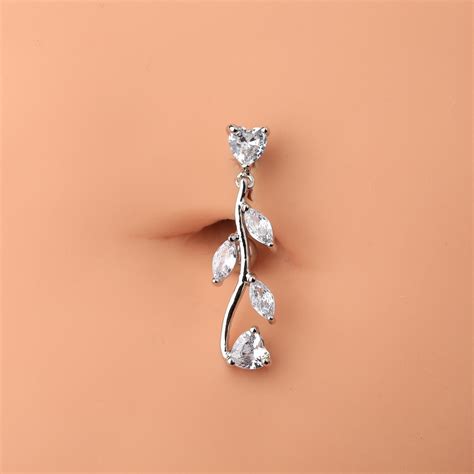 14g Cz Floral Reverse Drop Belly Button Ring Belly Button Piercing