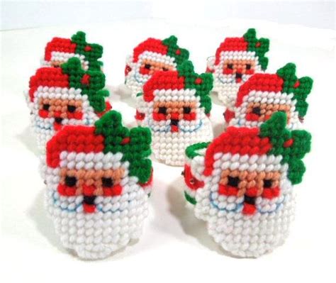 Christmas Santa Napkin Rings Set Of Santas Plastic Canvas Etsy