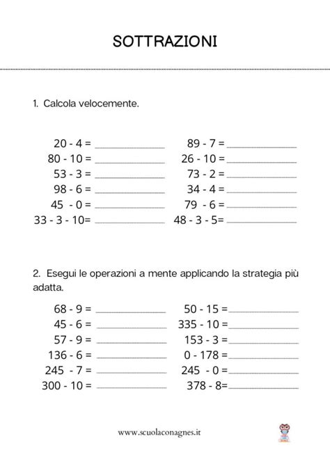 Sottrazione E Calcolo Veloce Per Bambini Di Terza Elementare