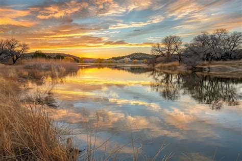 Premium Photo Dramatic Sunset Over Lake With Reflection