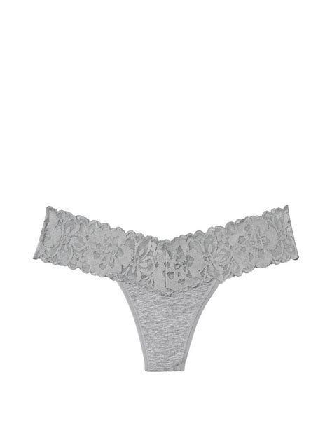 Stretch Cotton Lace Waist Thong Panty Image Number Null