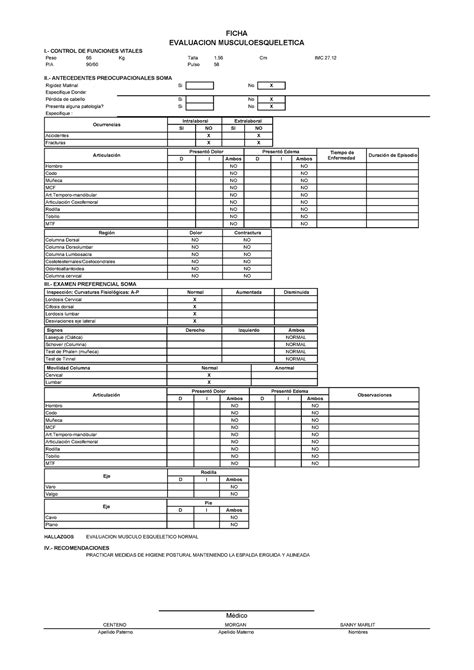 Evaluacion Musculoesqueletica Ficha Evaluacion Musculoesqueletica I