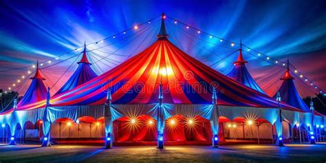 Circus Tent Under Night Sky, Stripes, Lights, Blue, Red, Circus, Tent ...