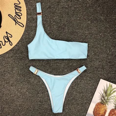 Sexy Bikini Eine Schulter Badeanzug Neue Solide Bademode Frauen High