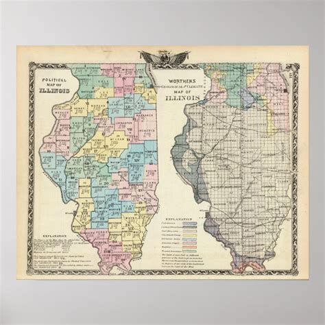 Political Map Of Illinois Poster Zazzle