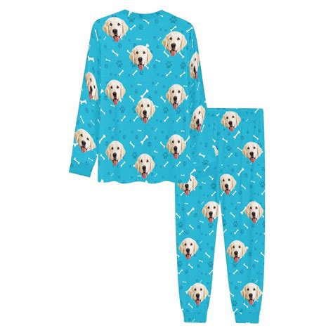 Custom Dog Pajamas Personalized Pet Face Paw And Bone Mens Pajama Set