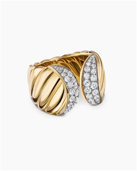 David Yurman Sculpted Cable Ring In K Yellow Gold With Pav S