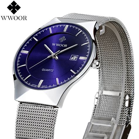 Nieuwe Mode Top Luxe Merk Wwoor Horloges Mannen Quartz Horloge Rvs Mesh