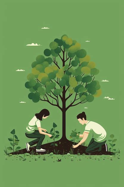 Premium Photo Ilustracion Familia Plantando Arboles En La Naturaleza