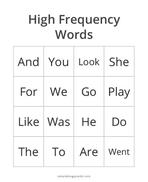 Printable High Frequency Words