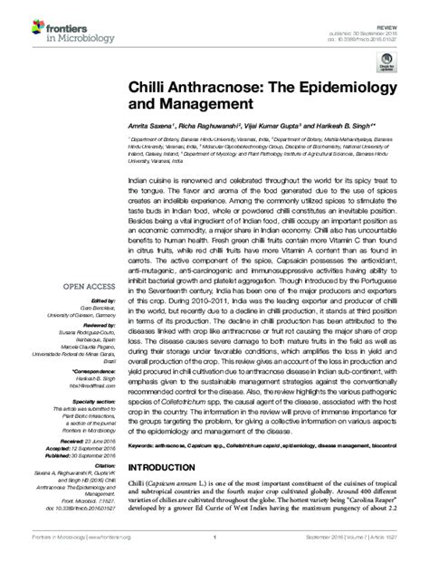 Pdf Chilli Anthracnose The Epidemiology And Management