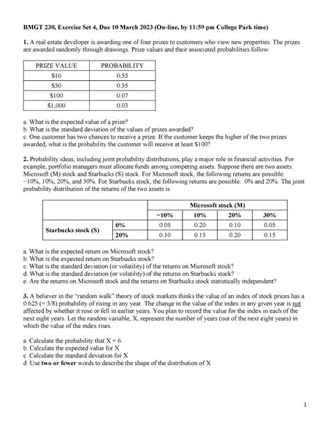 Exercise Set 4 Spring 2023 1 BMGT 230 Exercise Set 4 Due 10 March