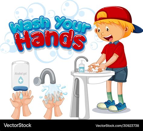 Wash your hands poster design with happy boy Vector Image