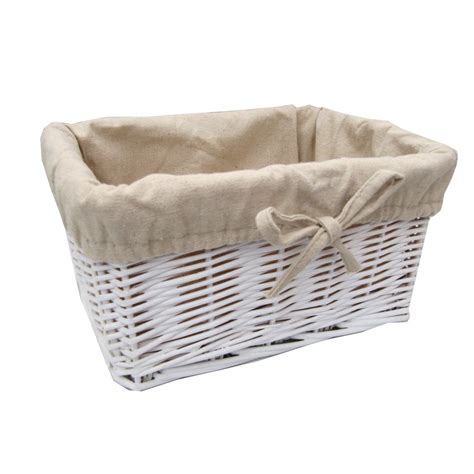 Small White Lined Wicker Storage Basket