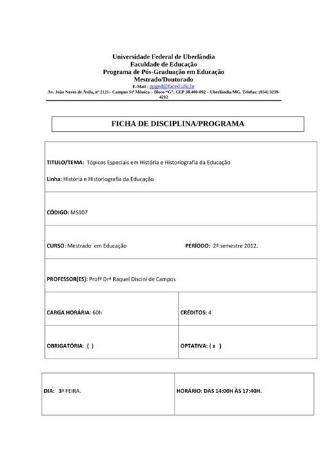 PDF FICHA DE DISCIPLINA PROGRAMA Ppged Faced Ufu Br FICHA DE