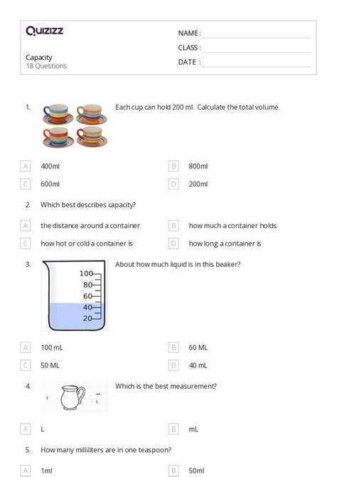 50 Measurement And Capacity Worksheets For 3rd Grade On Quizizz Free And Printable