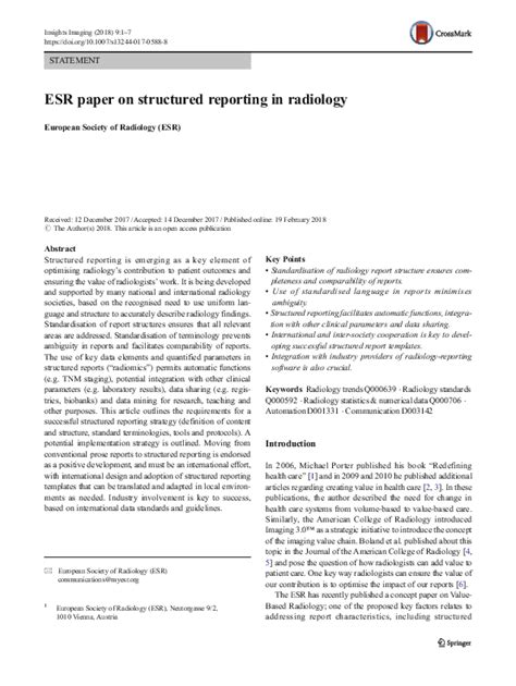 Pdf Structured Reporting In Radiology Optimizing Outcomes And Standards