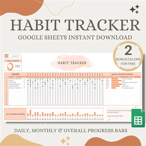 Digital Google Sheets Habit Tracker Spreadsheet Etsy