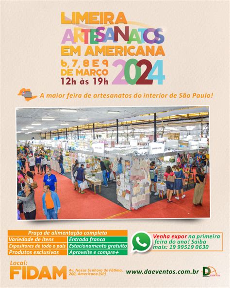 Em março de 2024 Feira Limeira Artesanatos em Americana DA Eventos