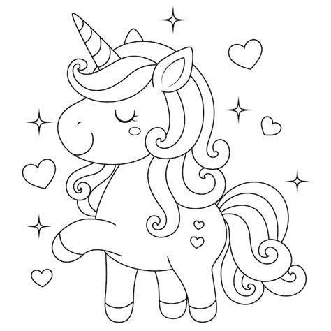 El lindo unicornio con corazón para colorear página de ilustraciones de