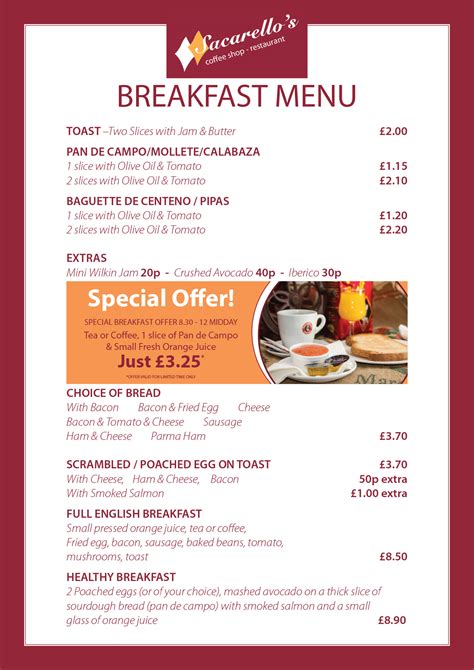 Breakfast Menu | A traditional family-run cafe / restaurant located in the centre of Irish Town ...