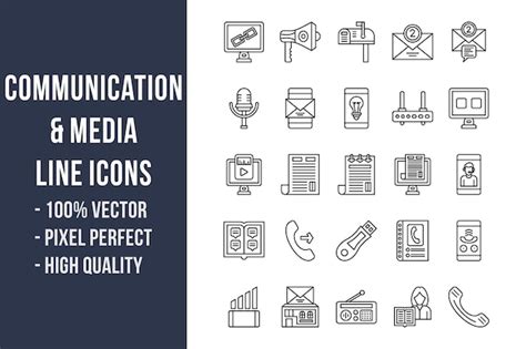 Iconos De L Nea De Comunicaci N Y Medios Vector Premium