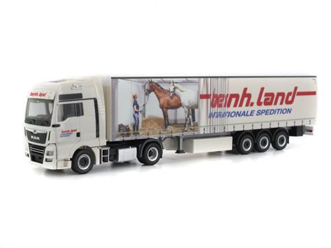 Herpa 947770 H0 LKW MAN TGX XXL Gardinenplanen Sattelzug Spedition Land