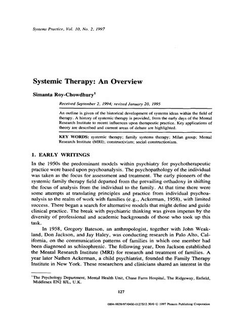 Systemic Therapy - An Overview | PDF | Social Constructionism | Family ...