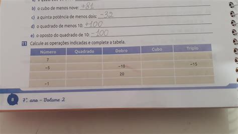 Calcule as operações indicadas e complete a tabela brainly br