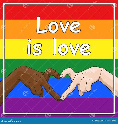 Lgbt Gay Pride Banner With Love Is Love Text And Multiracial Hands