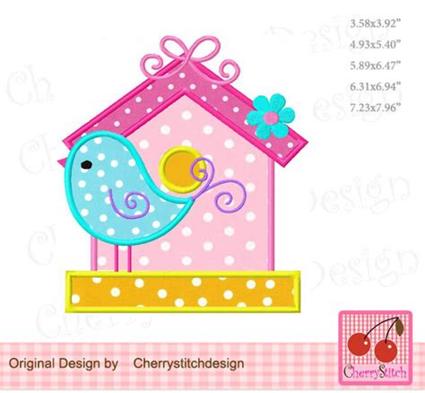 Bird And Birdhouse Machine Embroidery Applique Design 4x4 5x5 6x6 7x7