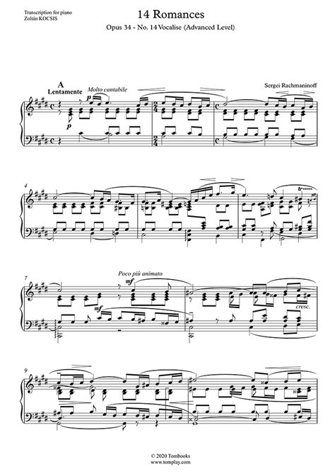 14 Romances Opus 34 No 14 Vocalise Advanced Level Rachmaninoff