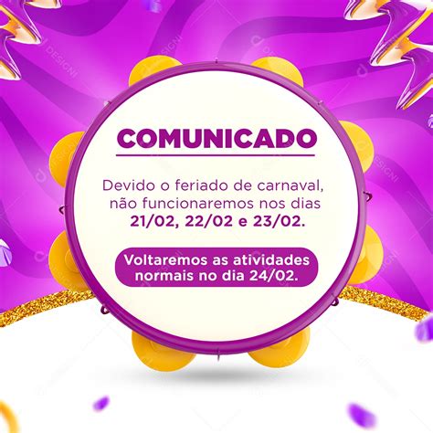 Social Media Horário De Funcionamento Comunicado Carnaval Psd Editável