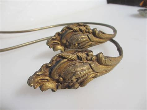 Antique Brass Curtain Tie Backs Hooks French Old Victorian Rococo Leaf