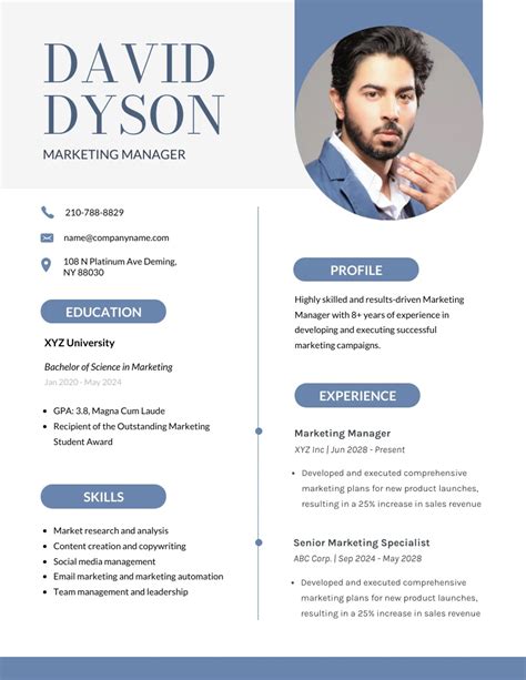 White Blue Outshine Marketing Manager Resume Template Venngage